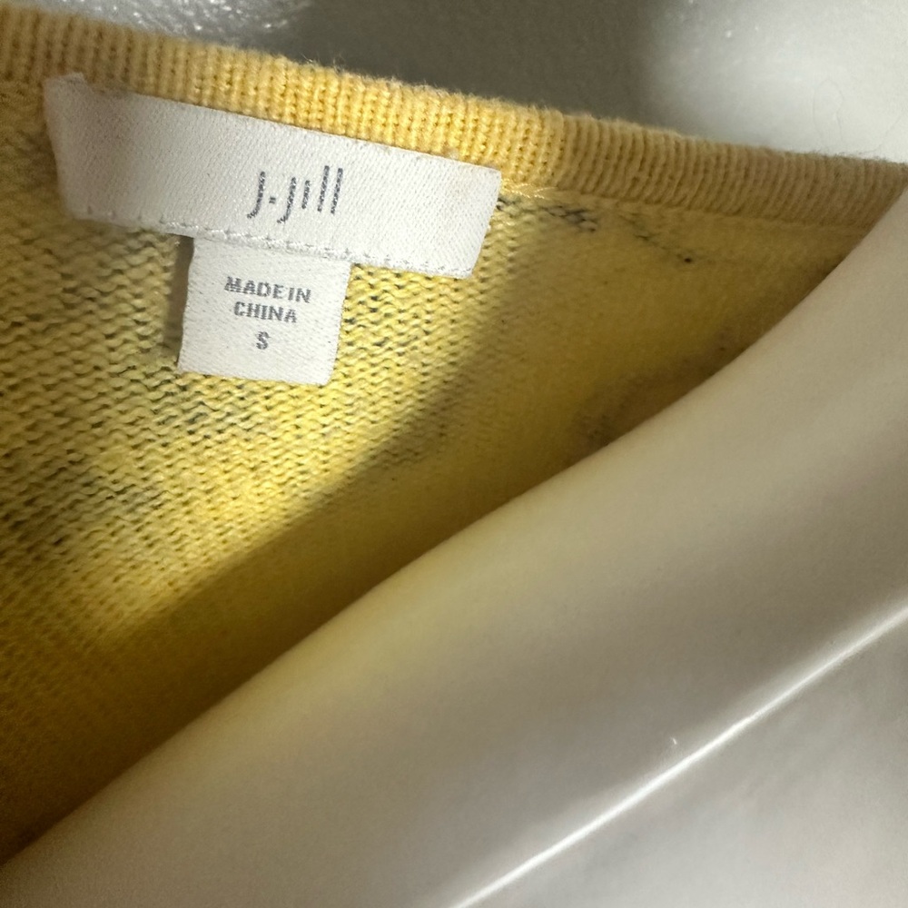 J. Jill Yellow Floral Crew Neck Sweater Soft Butterflies S - Picture 6 of 8